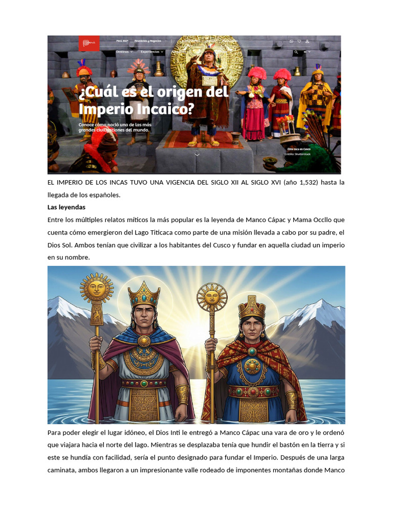 El Imperio de Los Incas Tuvo Una Vigencia Del Siglo Xii Al Siglo Xvi ...