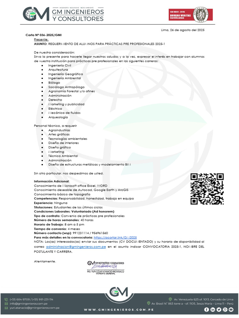 Convocatoria Prácticas 2025-1 | PDF | Microsoft Word | Microsoft