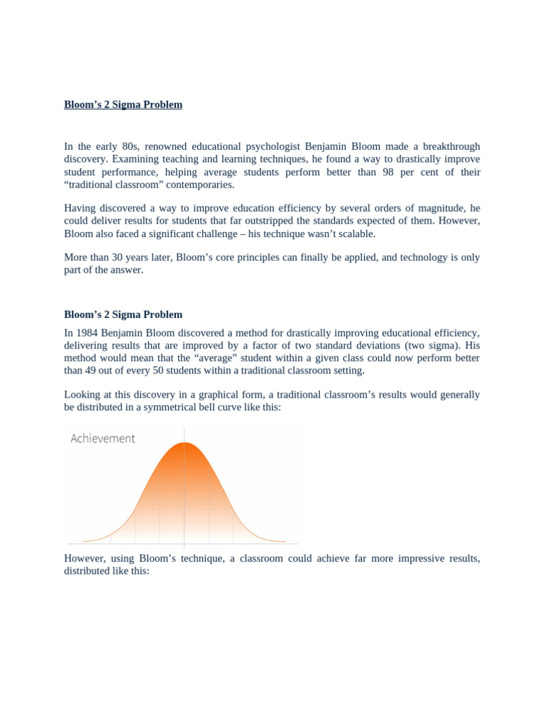 Bloom's 2 Sigma Problem Explained | PDF | Education Theory ...