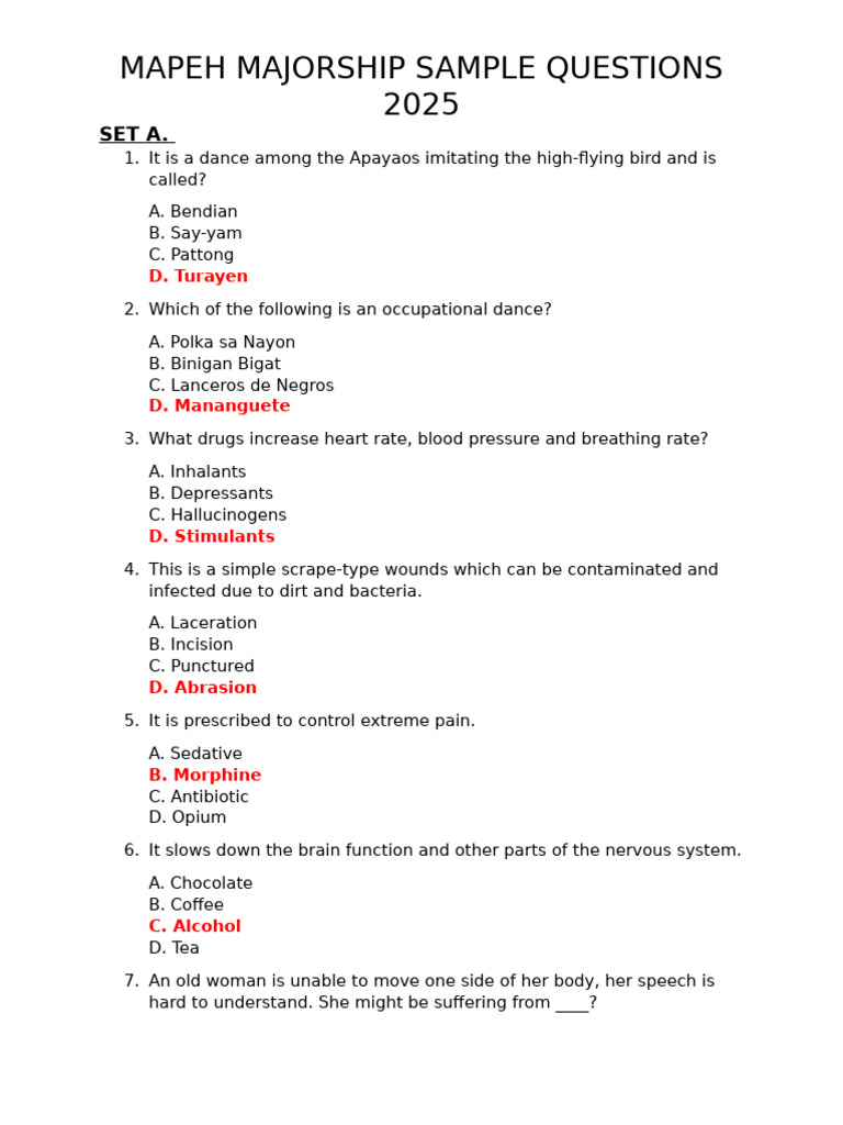 MAPEH Majorship Exam Sample Questions | PDF | Heart Valve | Opera