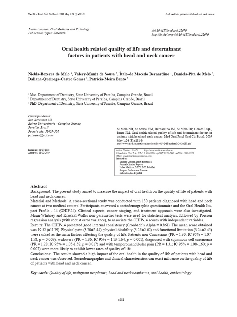 Oral Health Related Quality of Life and Determinant | PDF | Head And ...