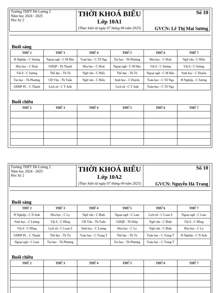 TKB Số 10 | PDF