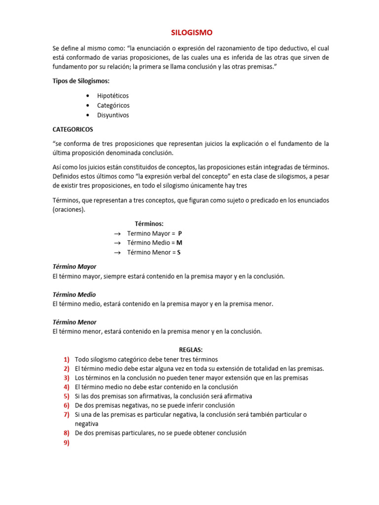 Tipos y Reglas del Silogismo Categórico | PDF | Proposición ...
