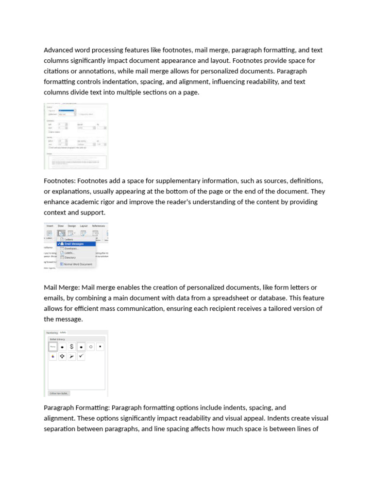 Advanced Word Processing Features Like Footnotes | PDF