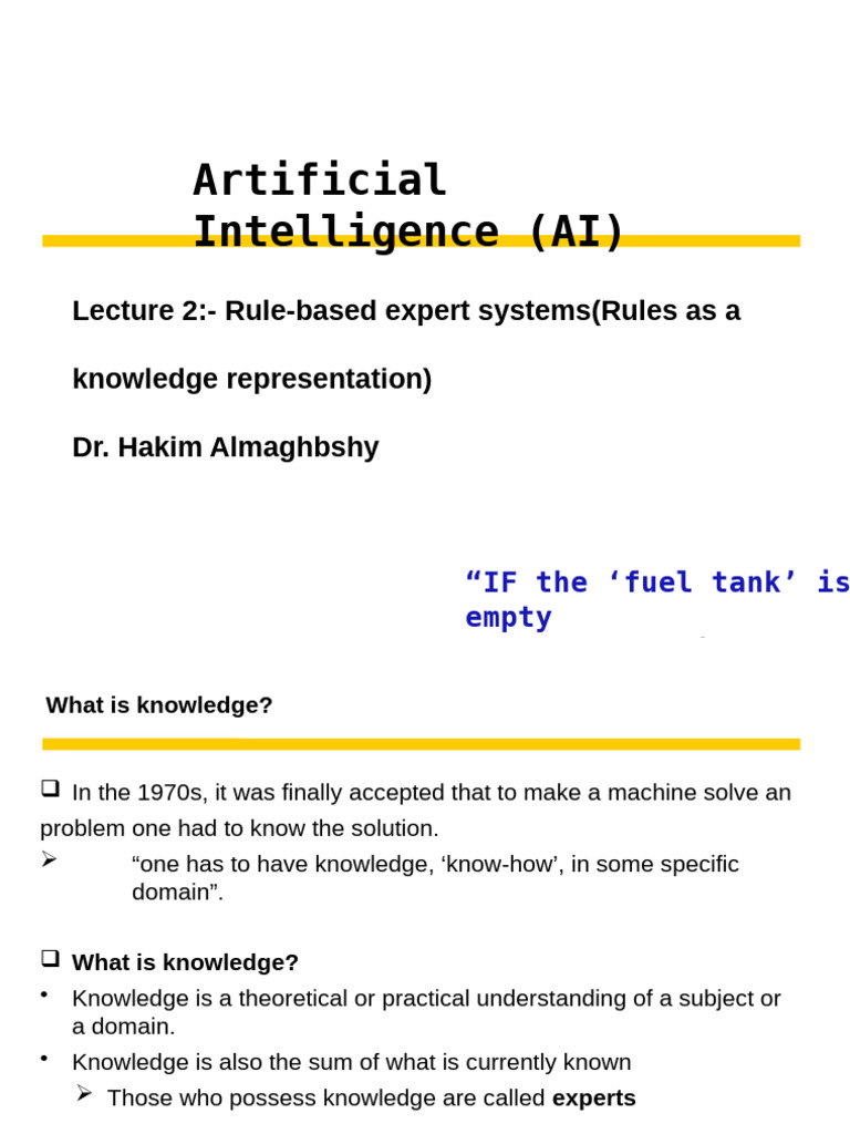 ‫AI lect2 - ٠٩٣٢٢١ | PDF | Knowledge | Expert