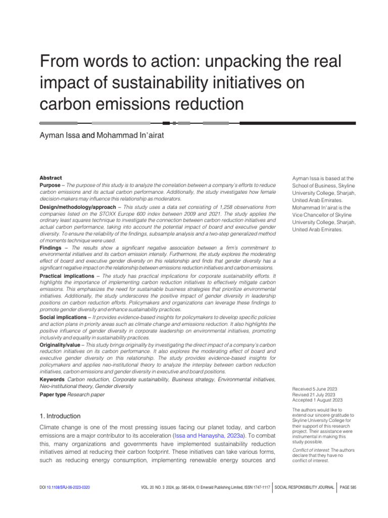 Gender Diversity's Role in Carbon Reduction | PDF | Climate Change ...