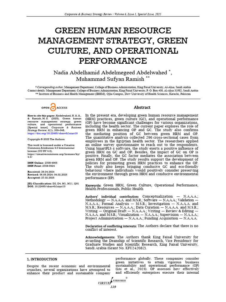 GHRM Green Culture | PDF | Analysis Of Variance | Human Resource Management