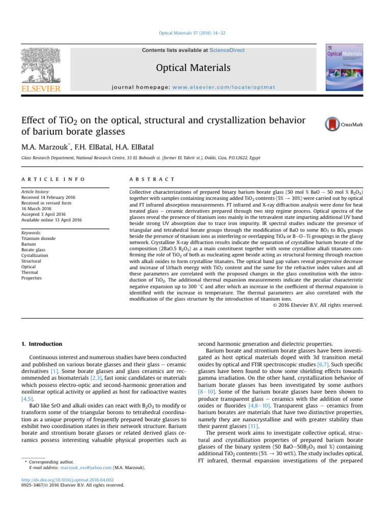 Effect of TiO2 On The Optical, Structural and Crystallization Behavior ...