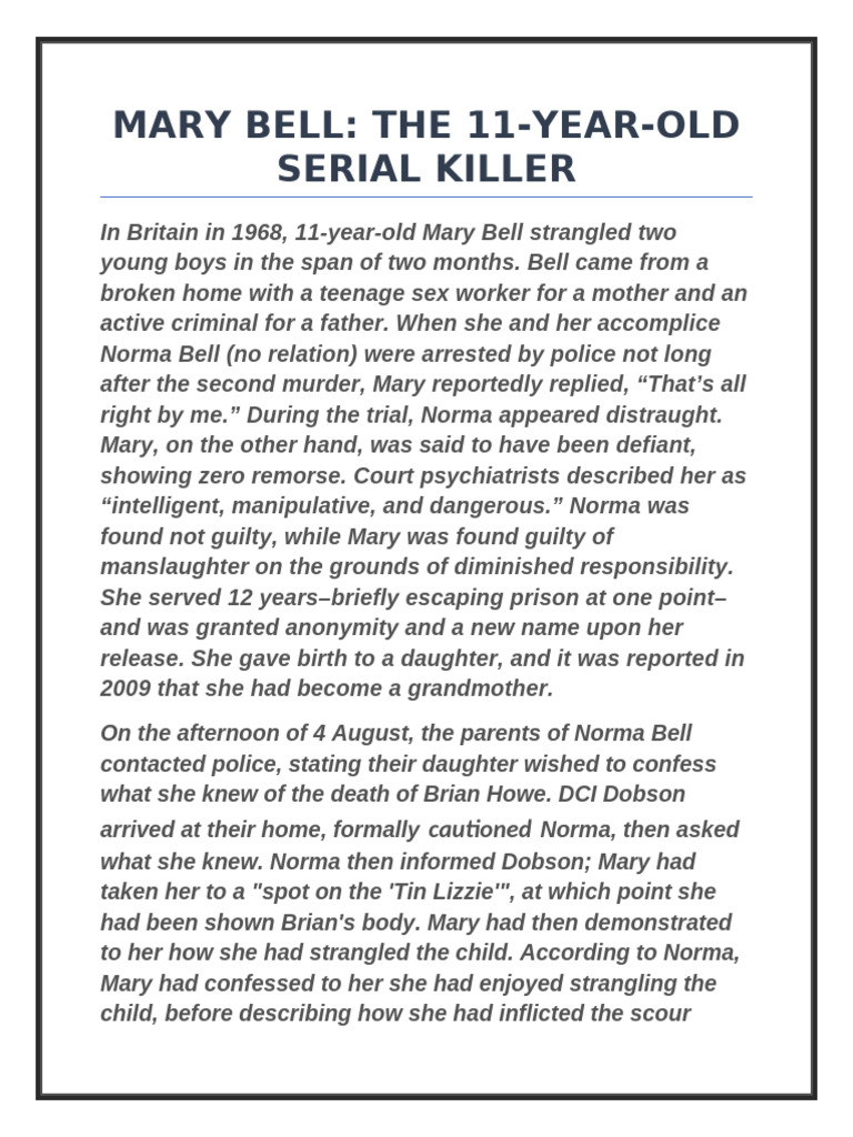 Mary Bell and Norma Bell's Crimes | PDF