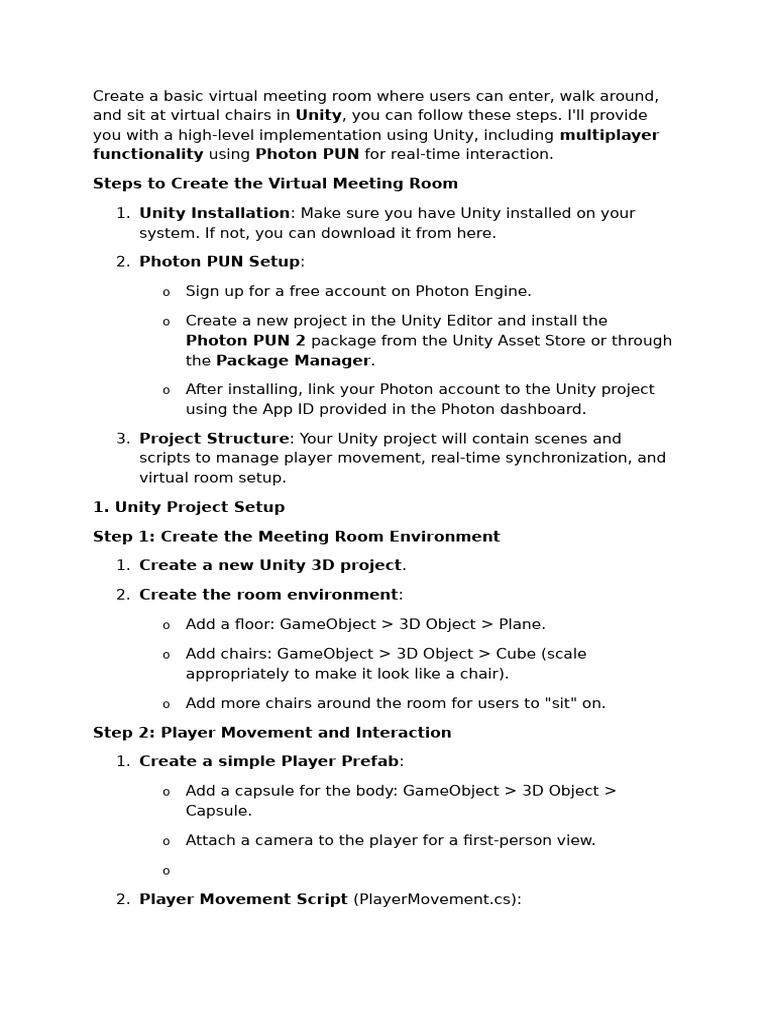 Create a Virtual Meeting Room in Unity | PDF | Unity (Game Engine ...