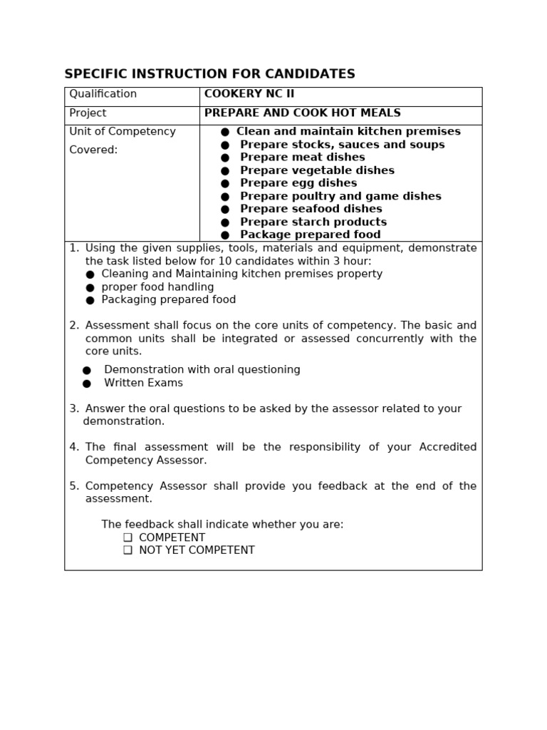 Specific Instruction For Candidates | PDF | Cooking | Meal