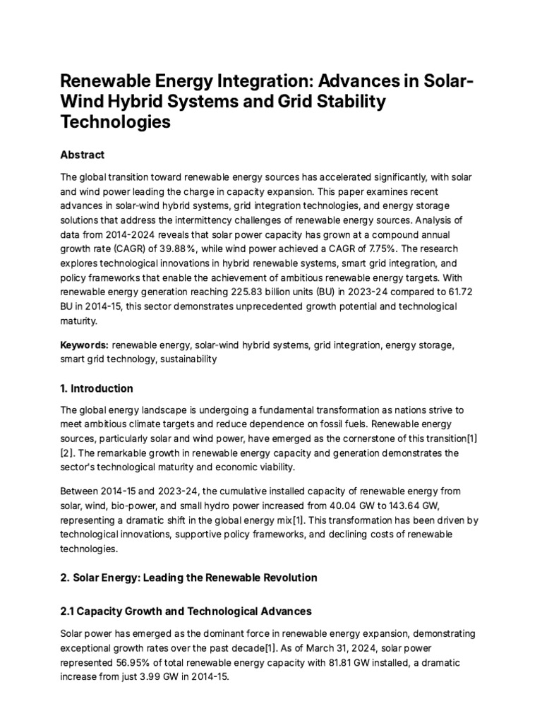 Advances in Solar-Wind Hybrid Systems | PDF | Renewable Energy | Wind Power