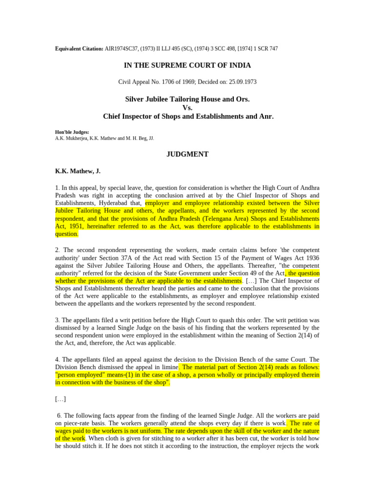 Supreme Court Ruling on Employer-Employee Relations | PDF | Employment ...