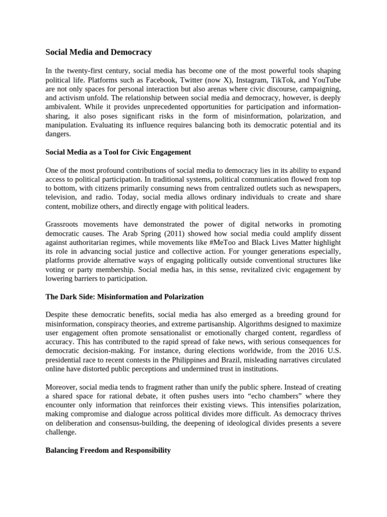 Social Media's Impact on Democracy | PDF | Social Media | Popular ...