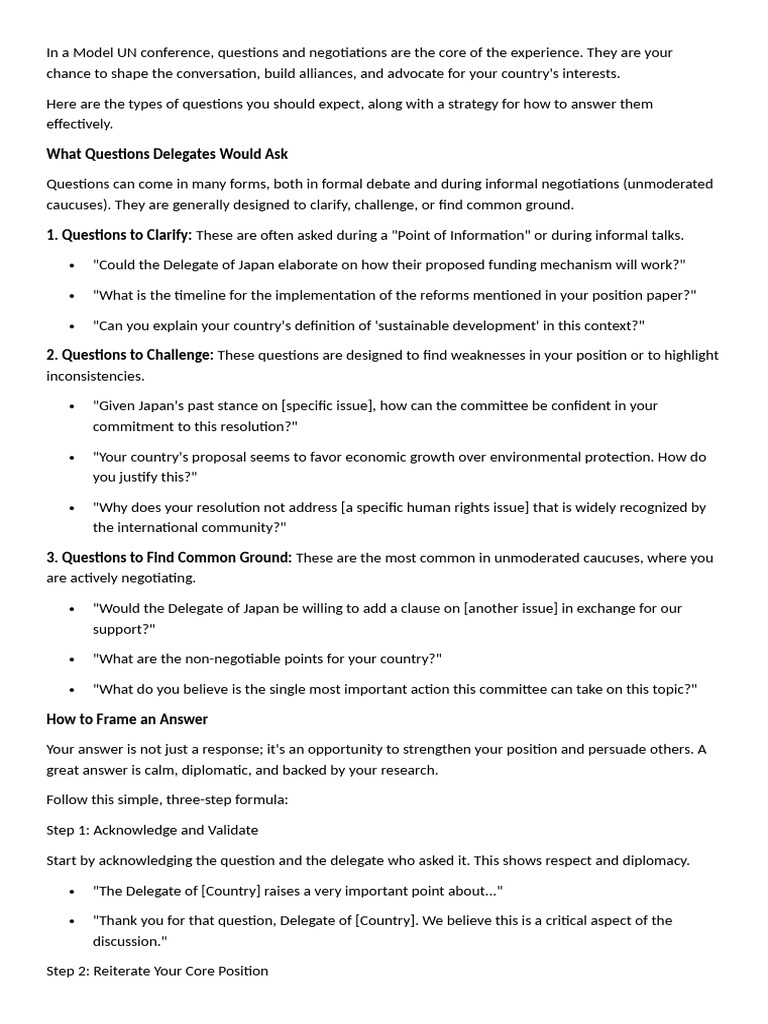 Effective Questioning in Model UN | PDF | International Relations