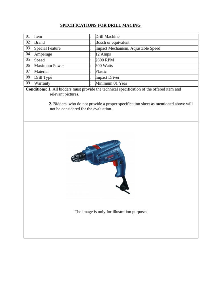 Bosch Impact Drill Specifications | PDF