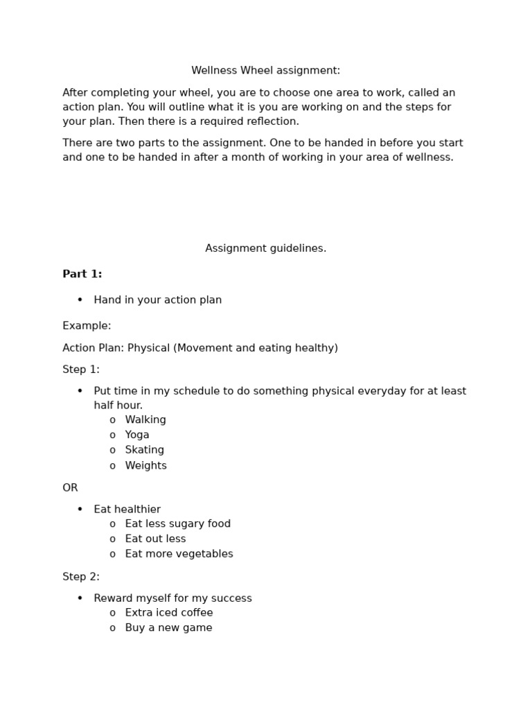 Wellness Wheel Assignment Guide | PDF