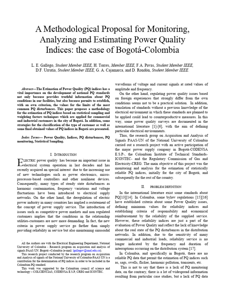 Power Quality Indices in Bogotá Analysis | PDF | Sampling (Statistics ...