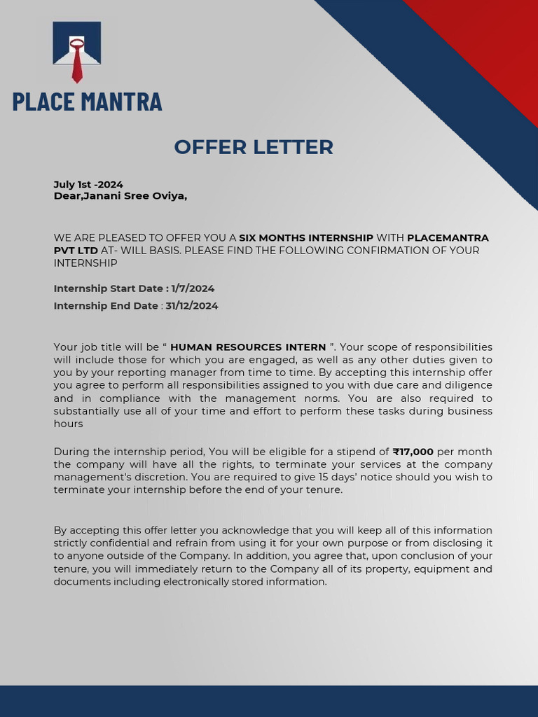 Internship Offer at Placemantra Pvt Ltd | PDF | Government