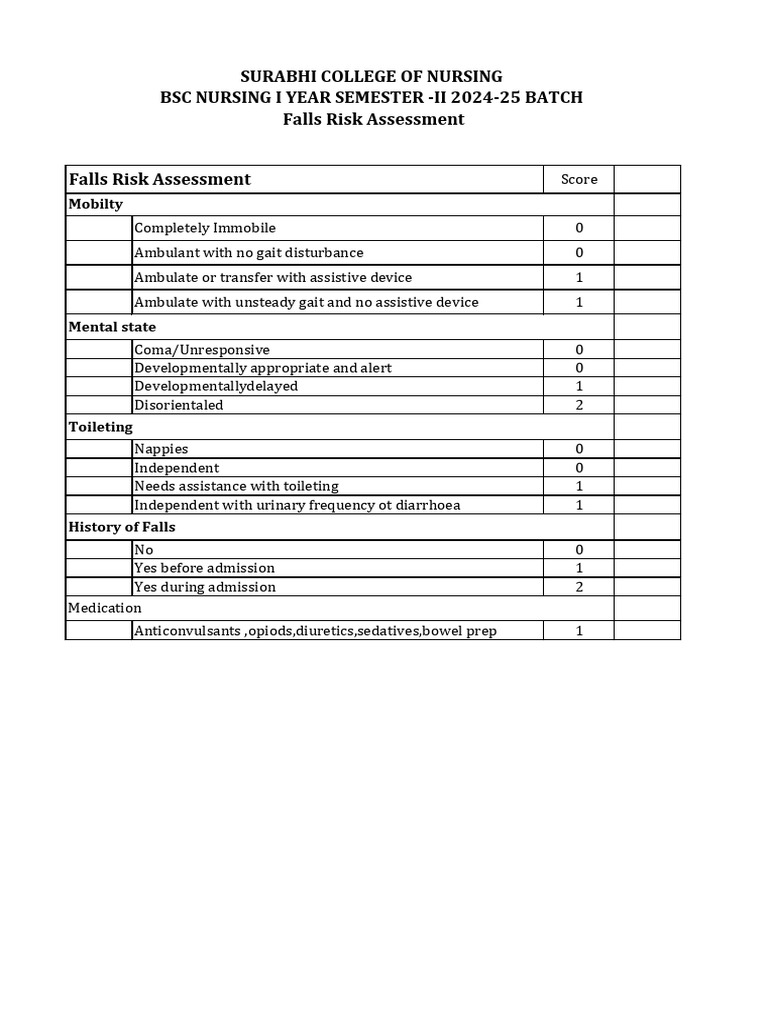 Falls Risk Assessment Criteria Guide | PDF