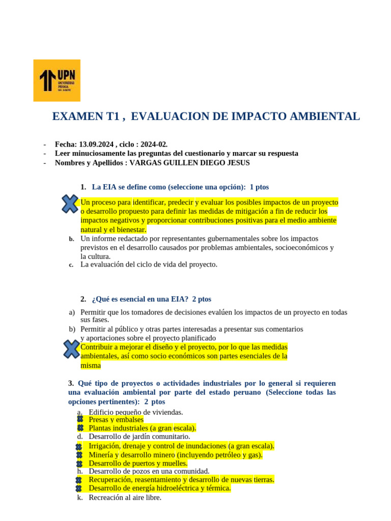 Examen T1: Evaluación de Impacto Ambiental | PDF | Evaluación de ...