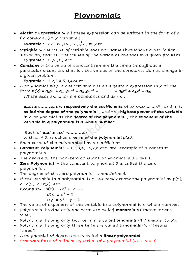 Ploynomials | PDF | Polynomial | Elementary Mathematics