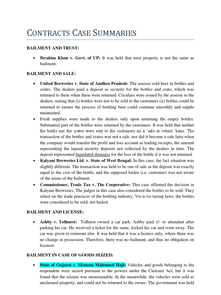 Contracts Case Summaries 1 Guarantee Indemnity