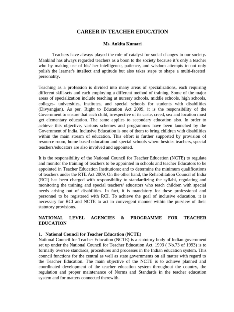 Teacher Education Career Overview | PDF | Teachers | Academic Degree