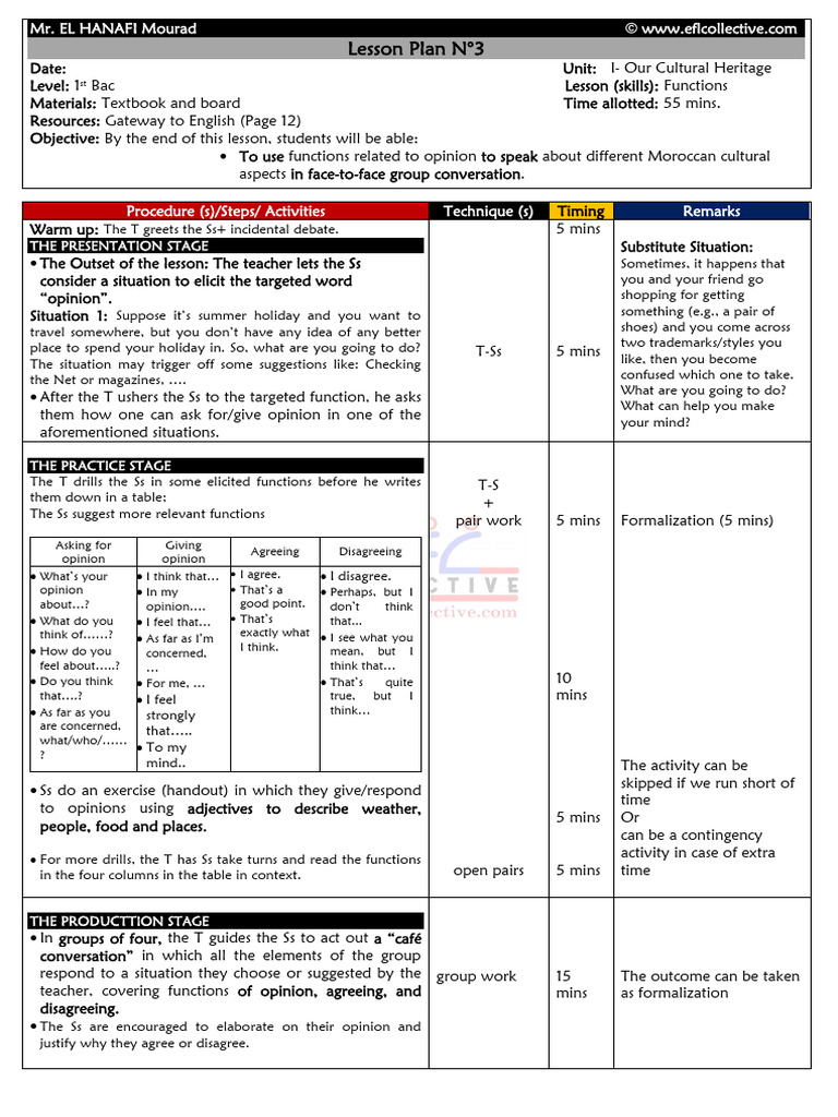 Lesson Plan 3 1st Bac Unit 1 Functions | PDF | Psychological Concepts ...