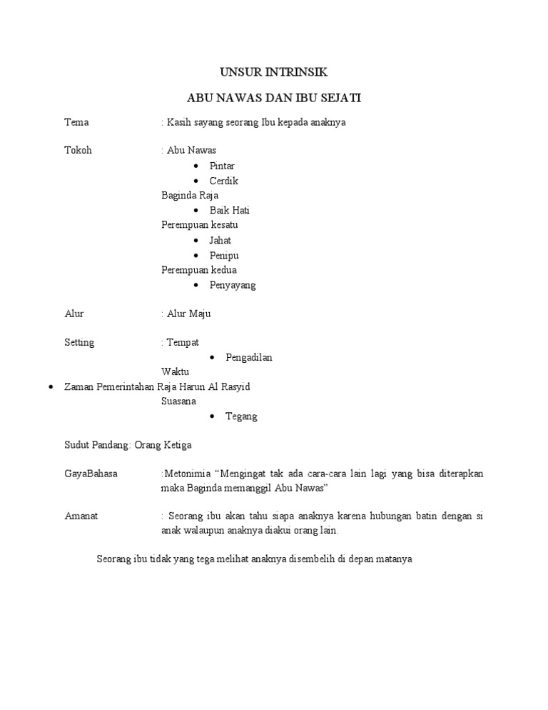 Unsur Intrinsik Abu Nawas Ibu Sejati