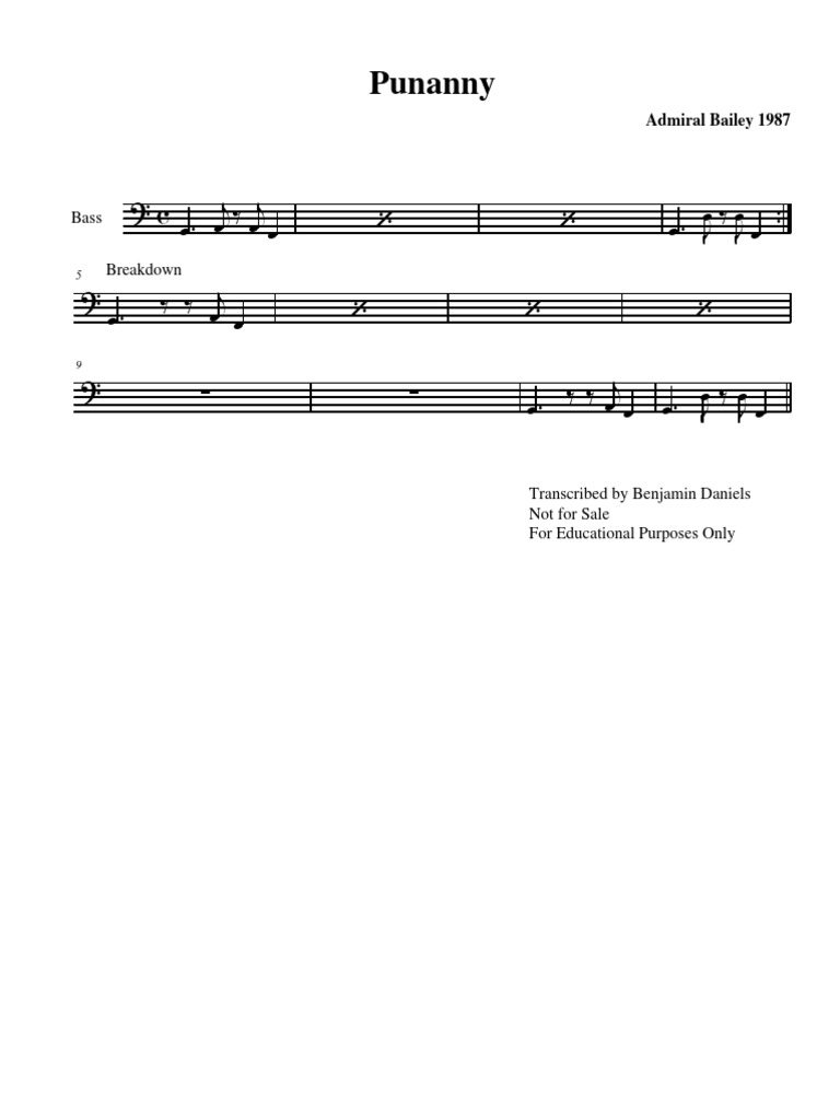 Punanny by Admiral Bailey - Transcription | PDF
