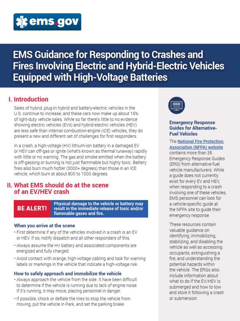 EMS Guide for EV/HEV Crash Response | PDF | Electric Vehicle | Fires