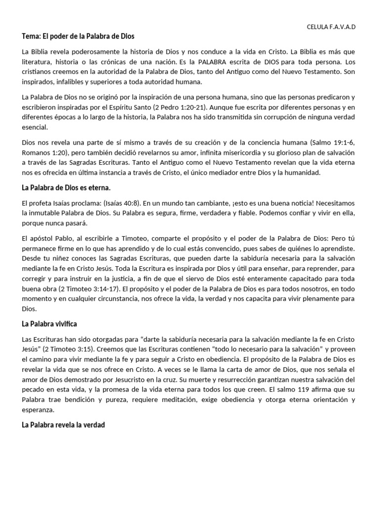 Poder Transformador de la Palabra de Dios | PDF | Cristo (título) | Biblia