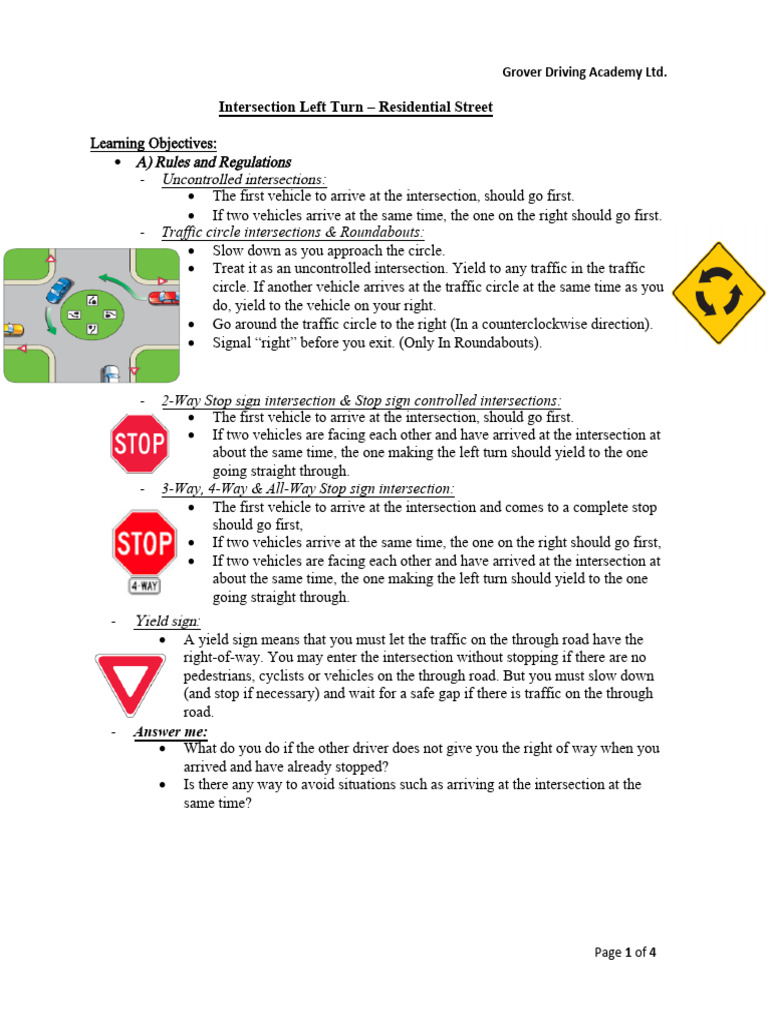 Left Turn Rules at Intersections | PDF | Intersection (Road) | Traffic