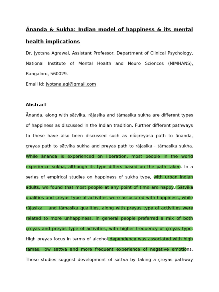 Indian Happiness Models & Mental Health | PDF | Happiness | Indian ...