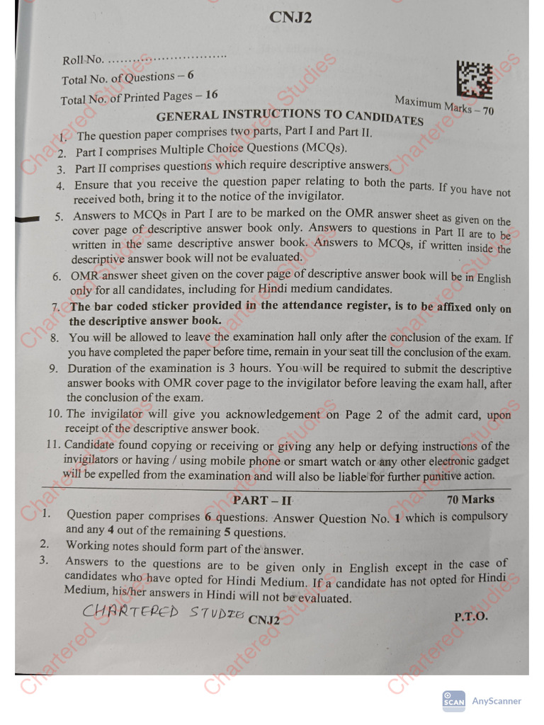 CA Intermediate Advance Account Descriptive Question Paper for ...