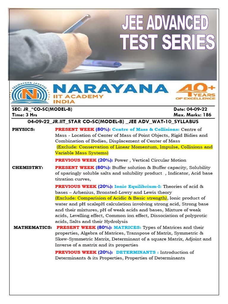 JEE Advanced Model B Syllabus 2022 | PDF | Acid | Mass
