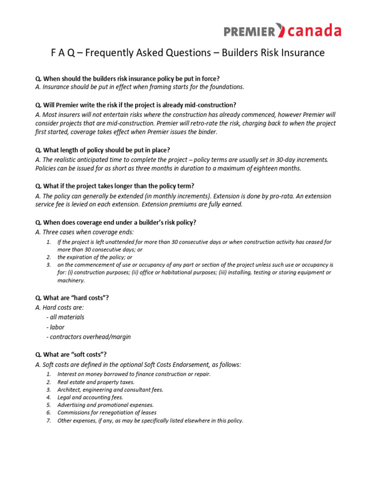 Builders Risk Insurance FAQs Explained | PDF | Insurance | Mortgages