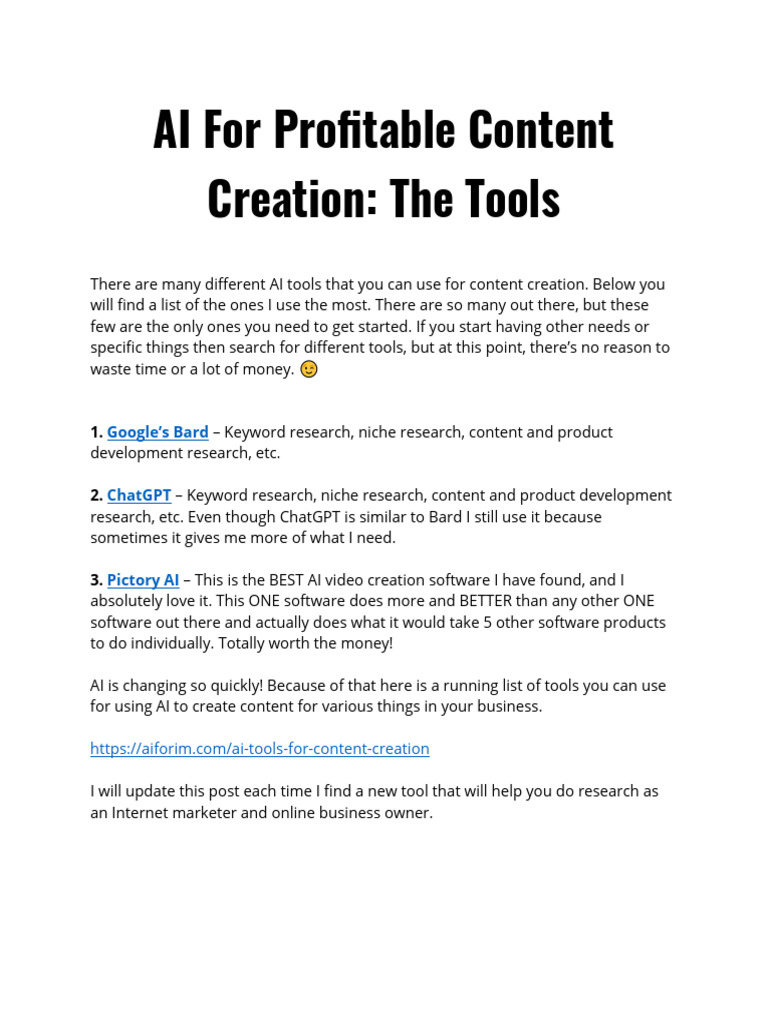Essential AI Tools for Content Creation | PDF
