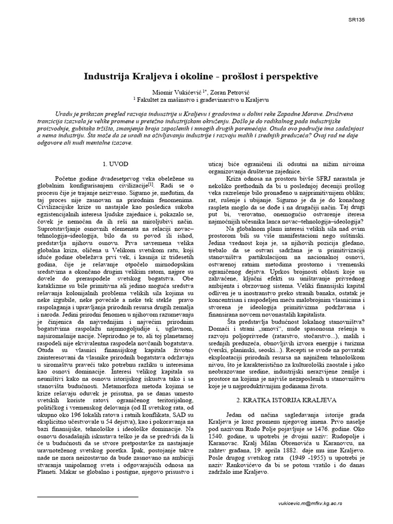 Industrija Kraljeva I Okoline - Prošlost I Perspektive | PDF