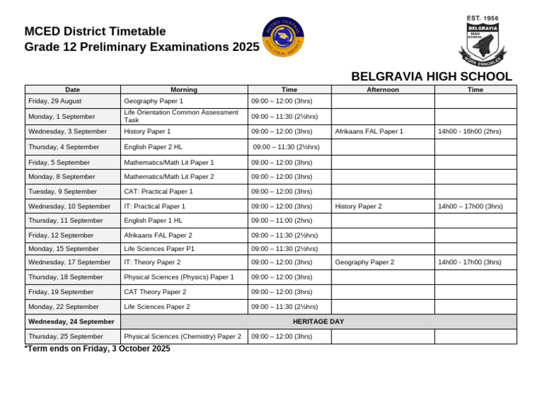 MCED District Timetable 2025 Term 3 | PDF