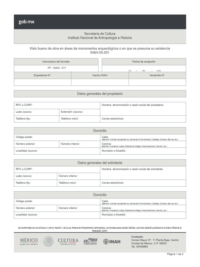 Formato INAH-05-001 para Trámites | PDF | Ciudad de México | México