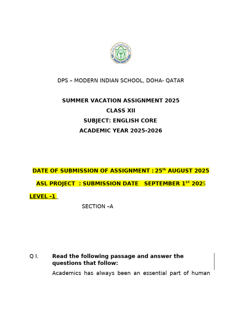 Class Xii Holiday - Assignment and Asl Project 2025 | PDF | Weaving ...