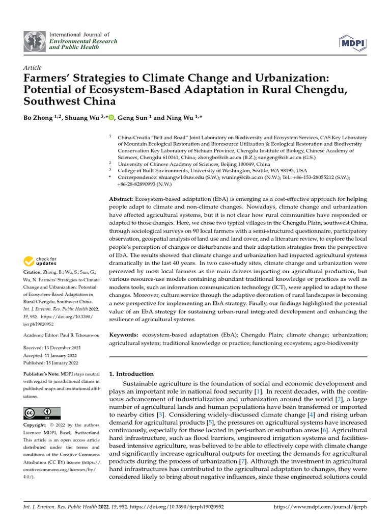 Farmers’ strategies to climate change and urbanization: potential of ...