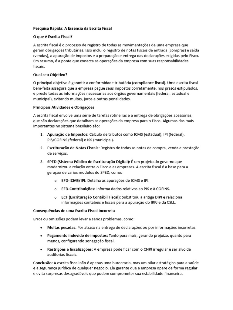 O Que é Escrita Fiscal? | PDF | Impostos | Recibo