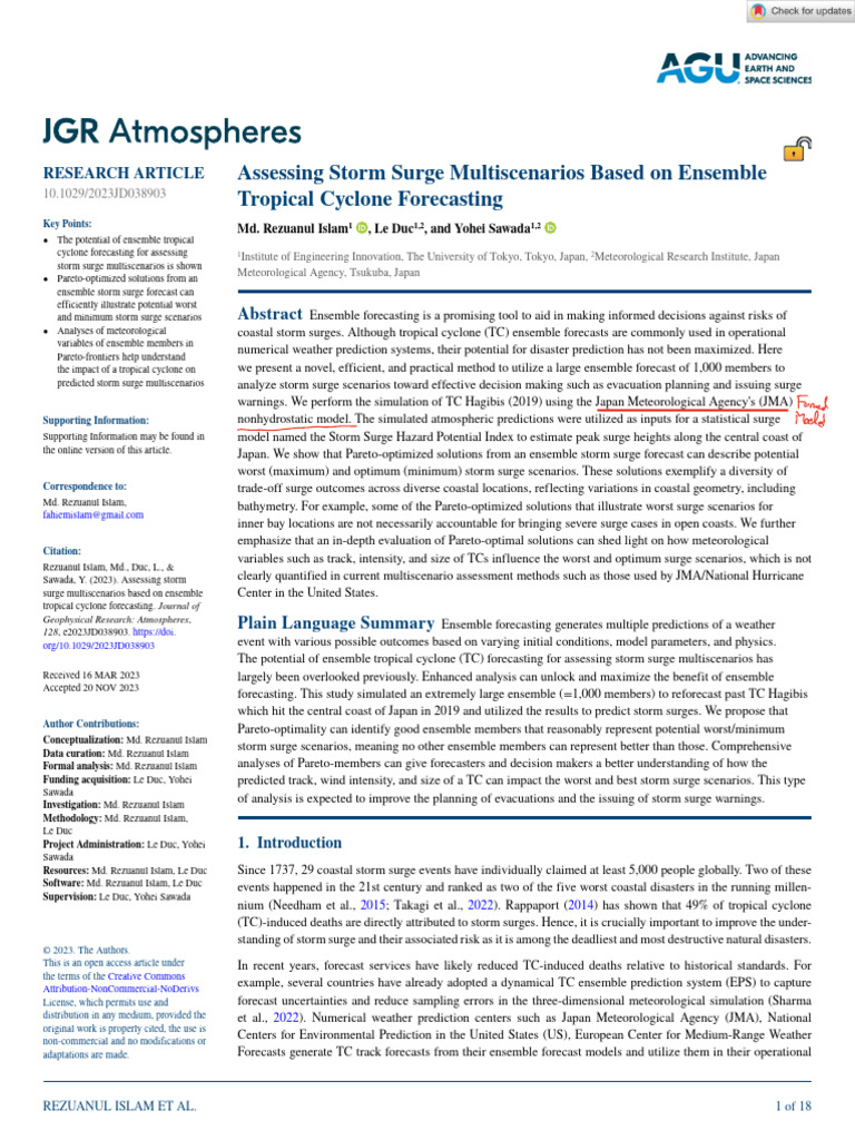 Storm Surge Risk Assessment via Ensemble Forecasts | PDF | Weather ...