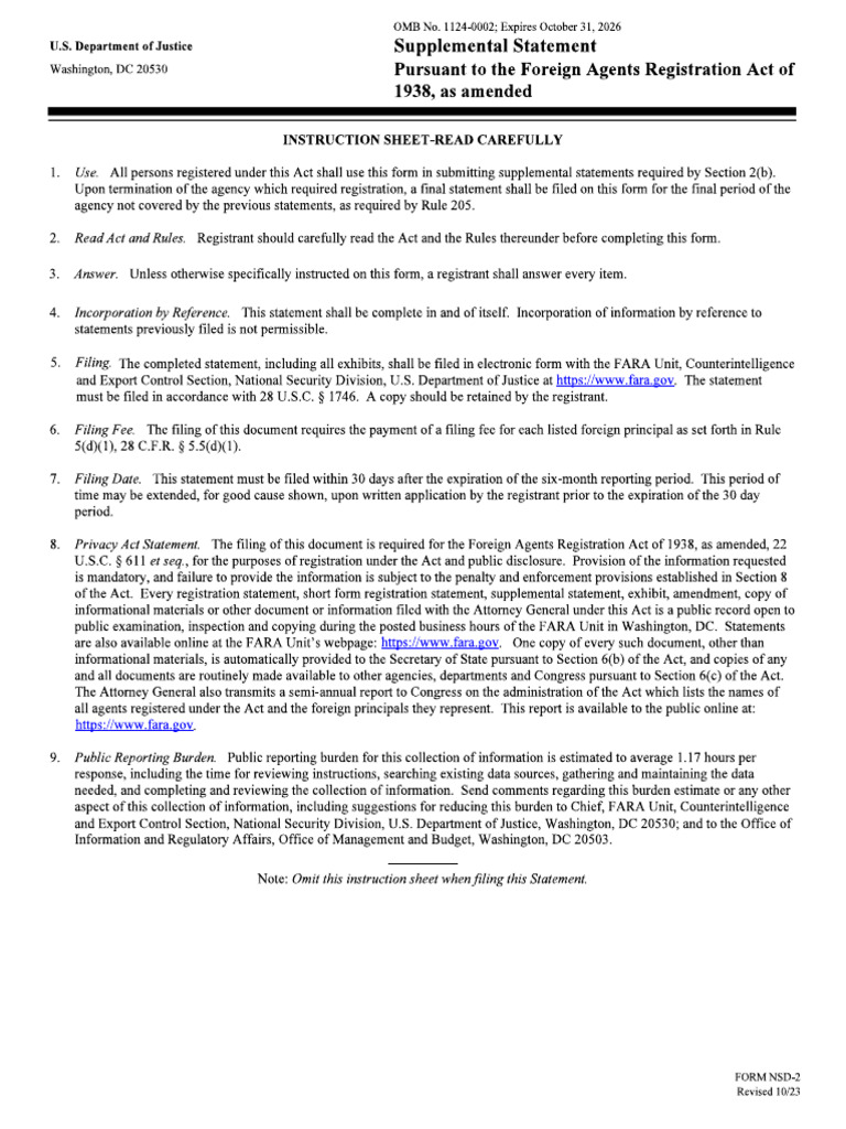 FARA Supplemental Statement Instructions | PDF
