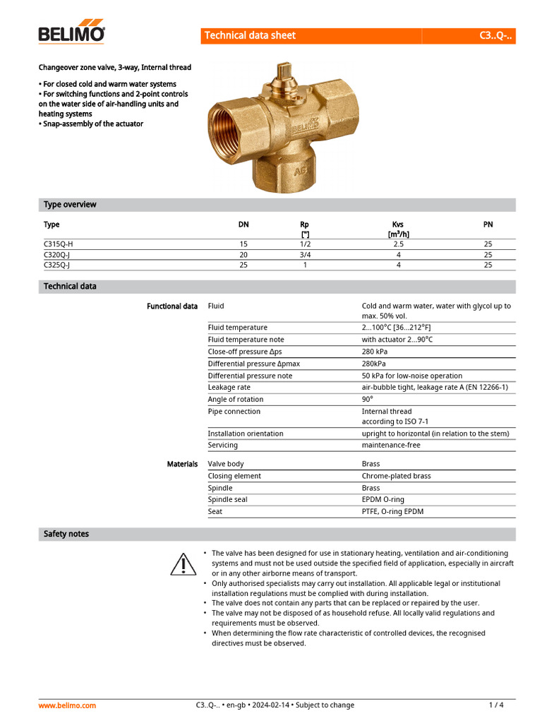 3-Way Changeover Zone Valve Data Sheet | PDF | Valve | Actuator