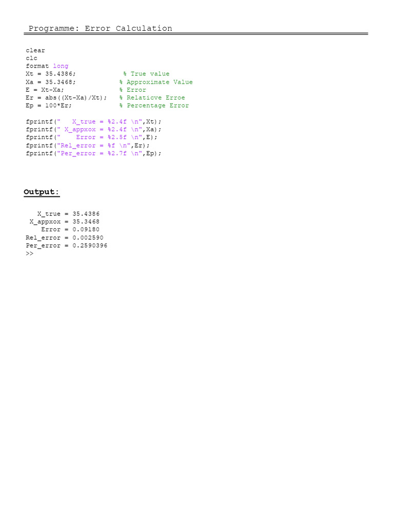 MATLAB Error Calculation and Methods | PDF | Finite Difference ...