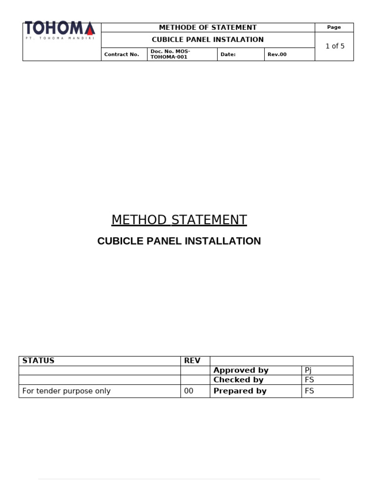 Cubicle Panel Installation Method Statement | PDF